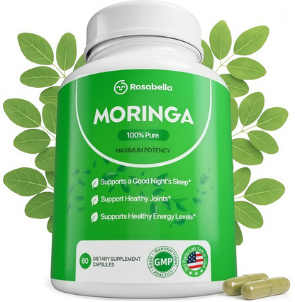 Rosabella Moringa Capsules -Pure Moringa Powder, Energy, Skin, Immune &Gut Health Superfood, Rich in Antioxidants, Essential Vitamins & Amino Acids, Natural Green Superfood Supplement-60Count